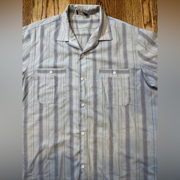 Vintage 60s Triumph of CA Men Button Up Shadow Stripe Shirt Double Pocket L Mod - Picture 4 of 9